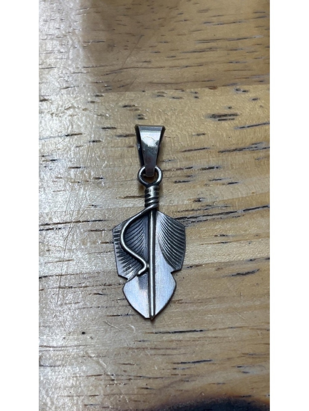 Navajo sterling silver feather design traditional pendant -Chris Charley